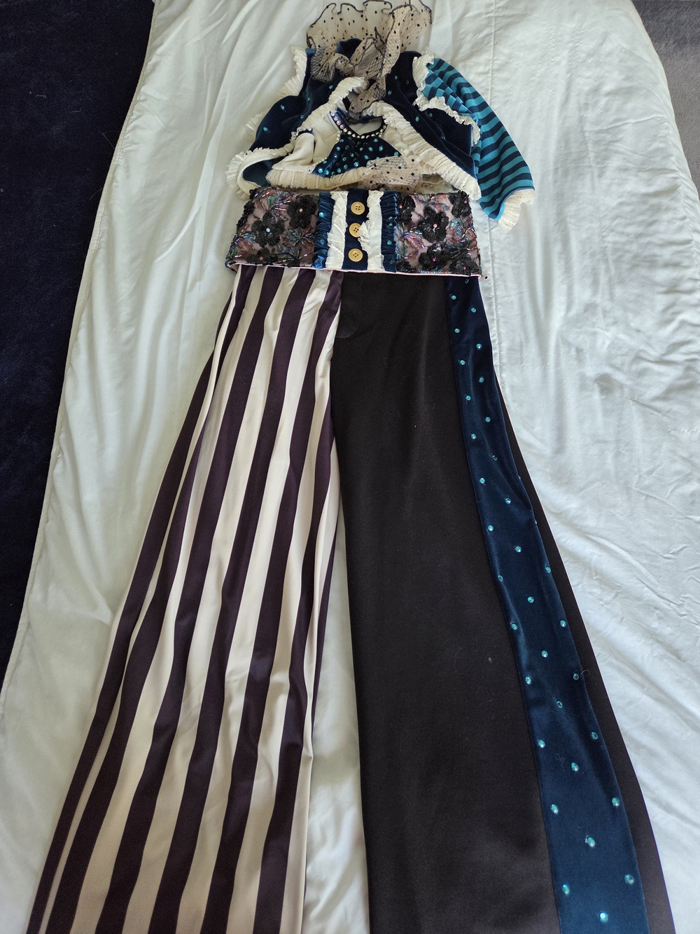 Mixed-Panel Wide Leg Jumpsuit in Black, Cream & Teal